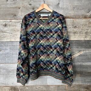 Jhane Barnes VTG Mens Sweater L Multicolor Geometric Grandpacore Knit Japan 90s